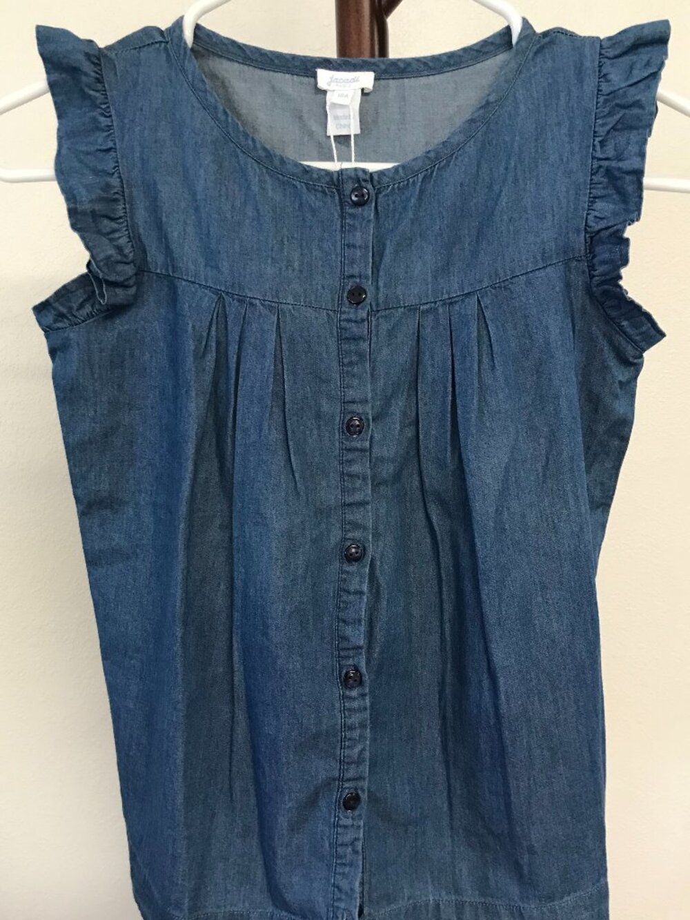 Jacadi Paris Girls Chambray Ruffle Top Size 10 NWT 100% Cotton French